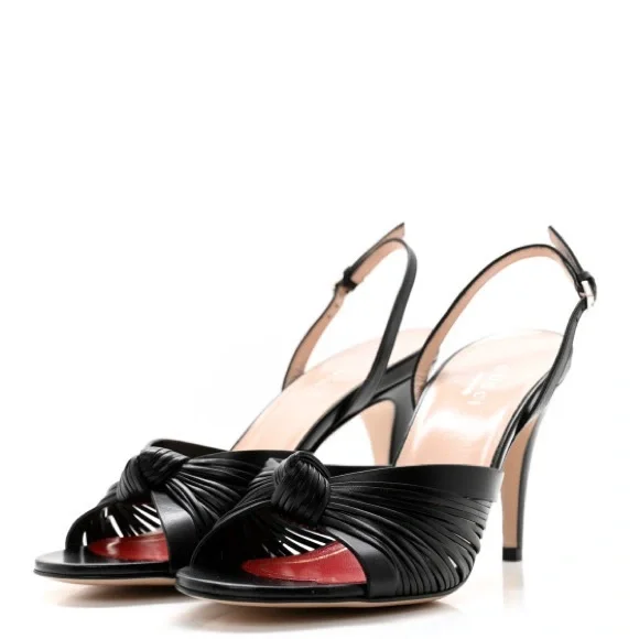 Gucci Nappa Crawford Strap Sandal Heels in Black Size 37.5